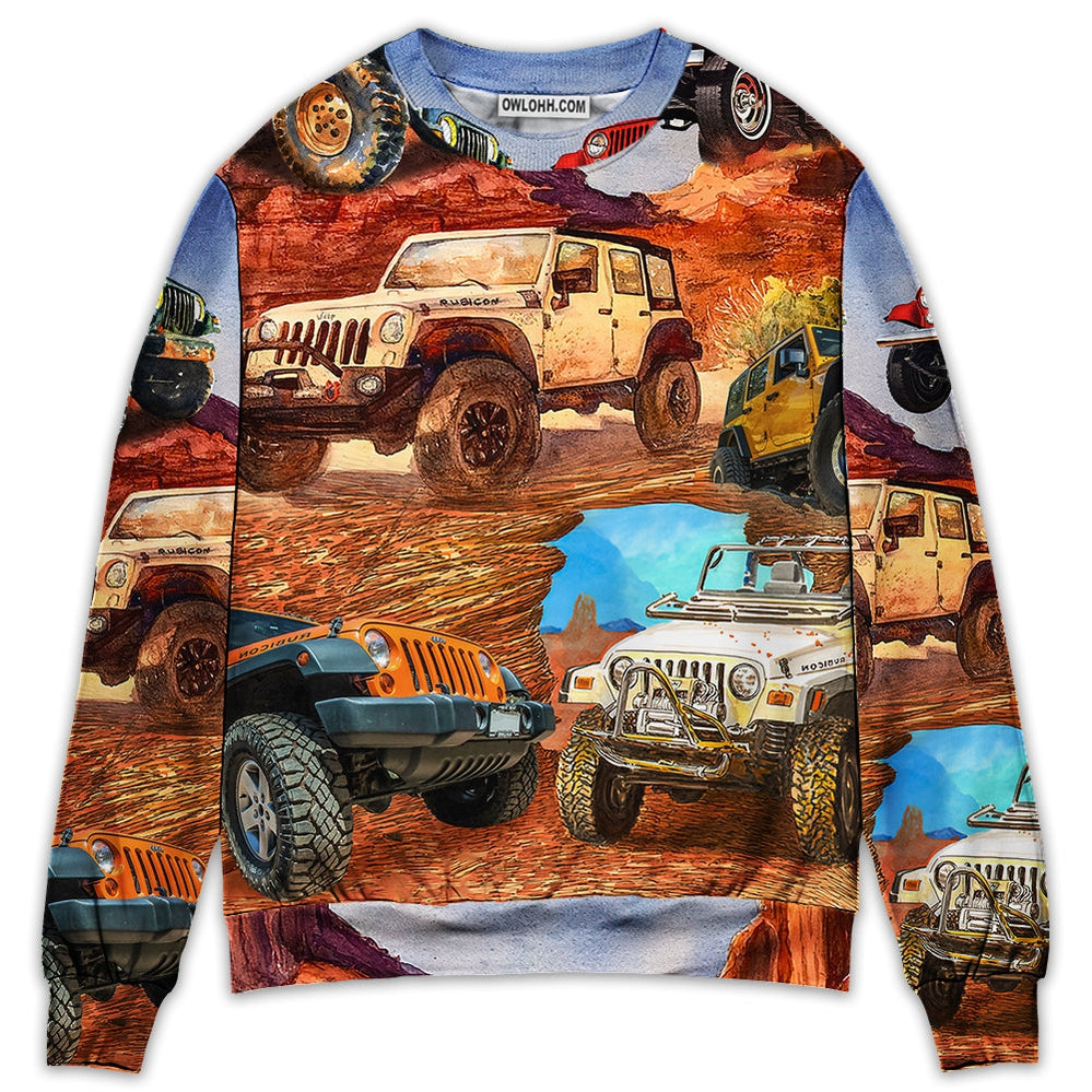 Jeep In The Desert Vintage Art Style – Sweater  – Ugly Christmas Sweaters  – Owl Ohh