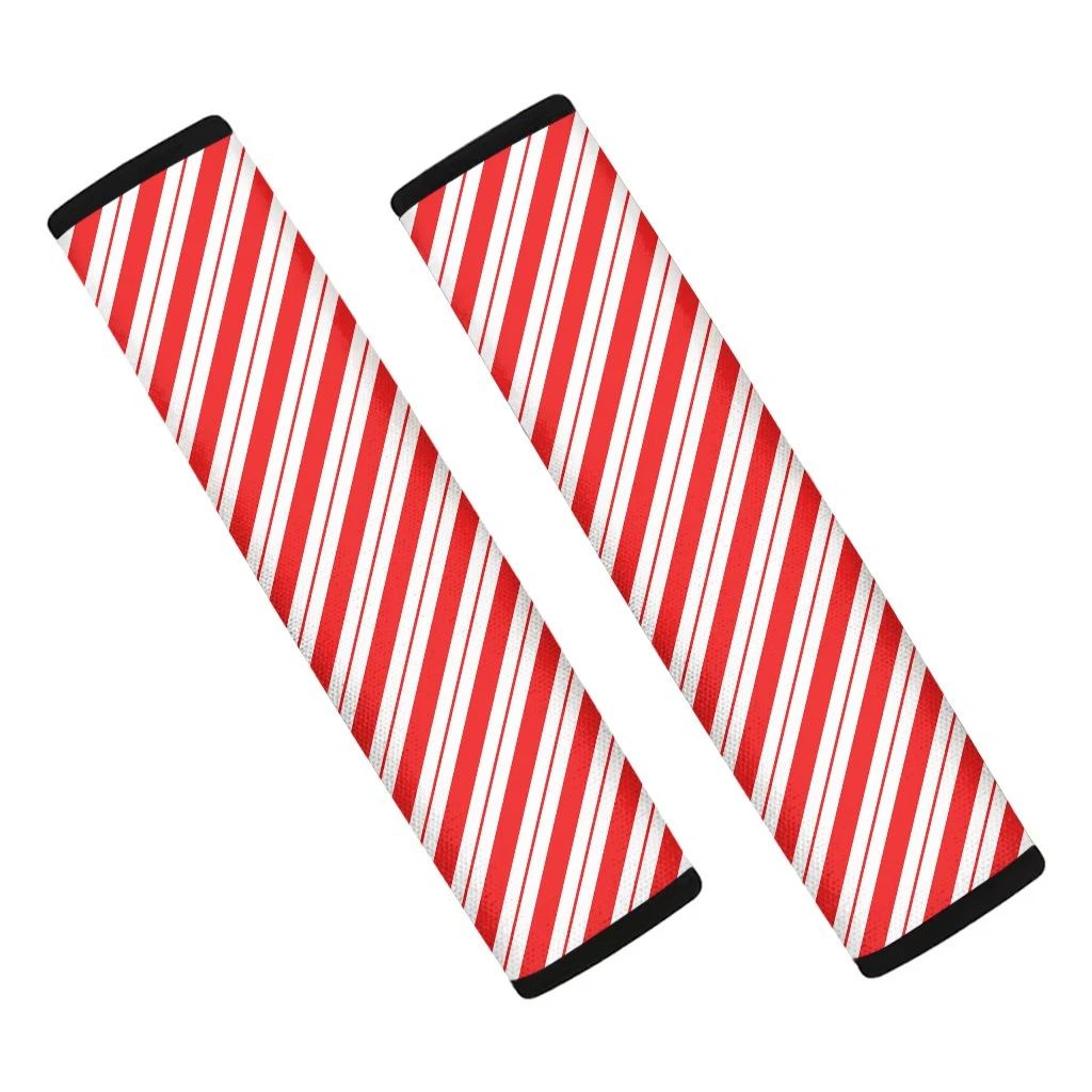 Red And White Candy Cane Stripes Print Car Seat Belt Covers