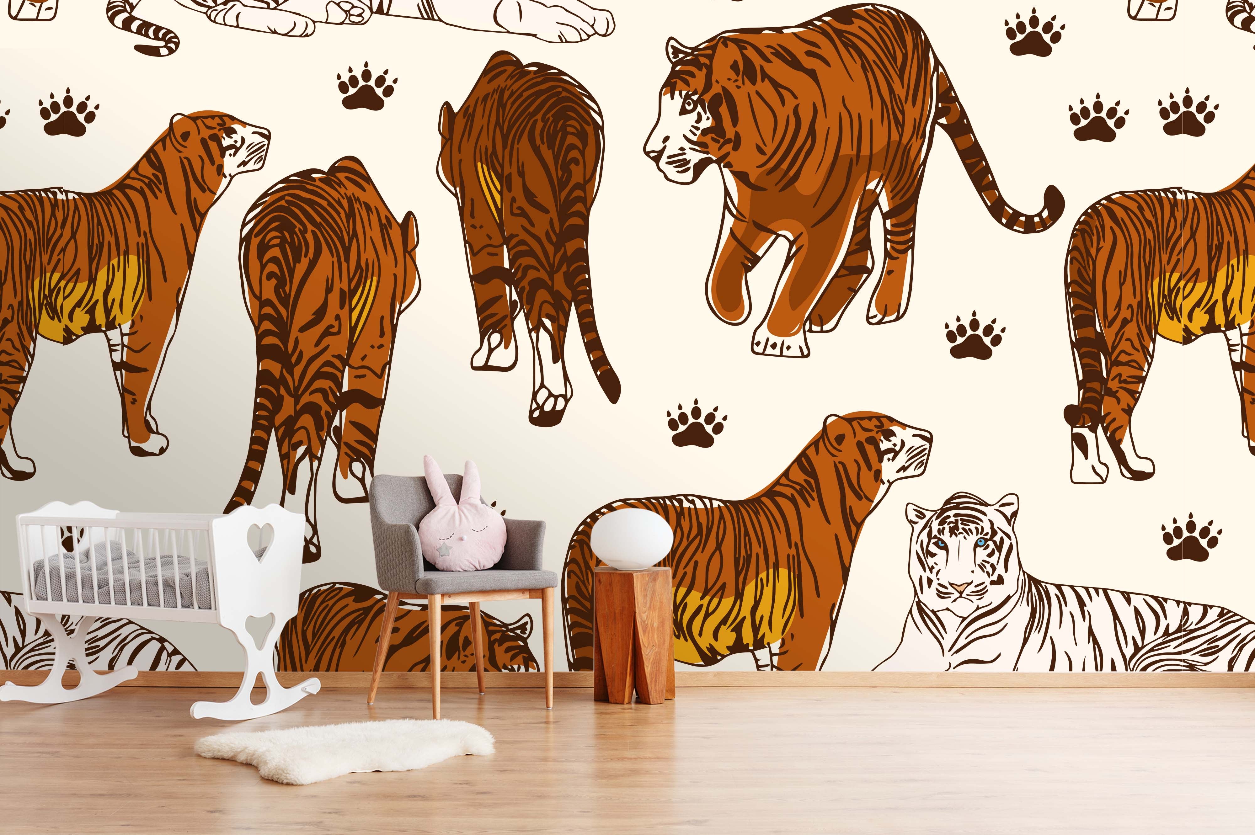 3D Watercolor Tigers Wall Mural Wallpaper 47