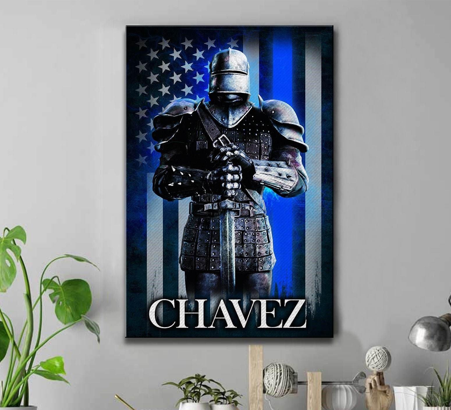 [Personalized Name] Thin Blue Line Warrior – Gift For Father’S Day, Home Decor, Best Gift Idea – Canvas Print