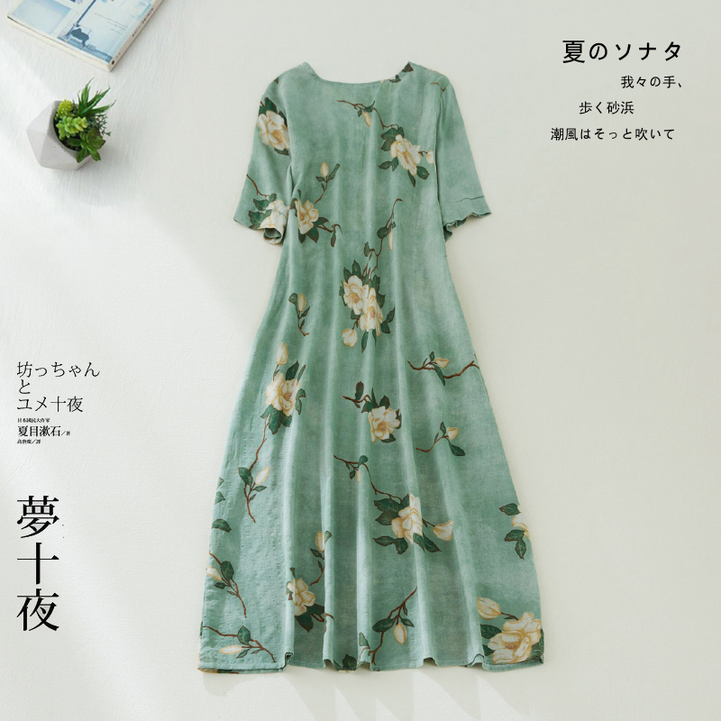 2022 New Arrival Print Floral Thin Soft Cotton Print Floral Loose Cozy Summer Dress Women Holiday Travel Style Casual Dress alx