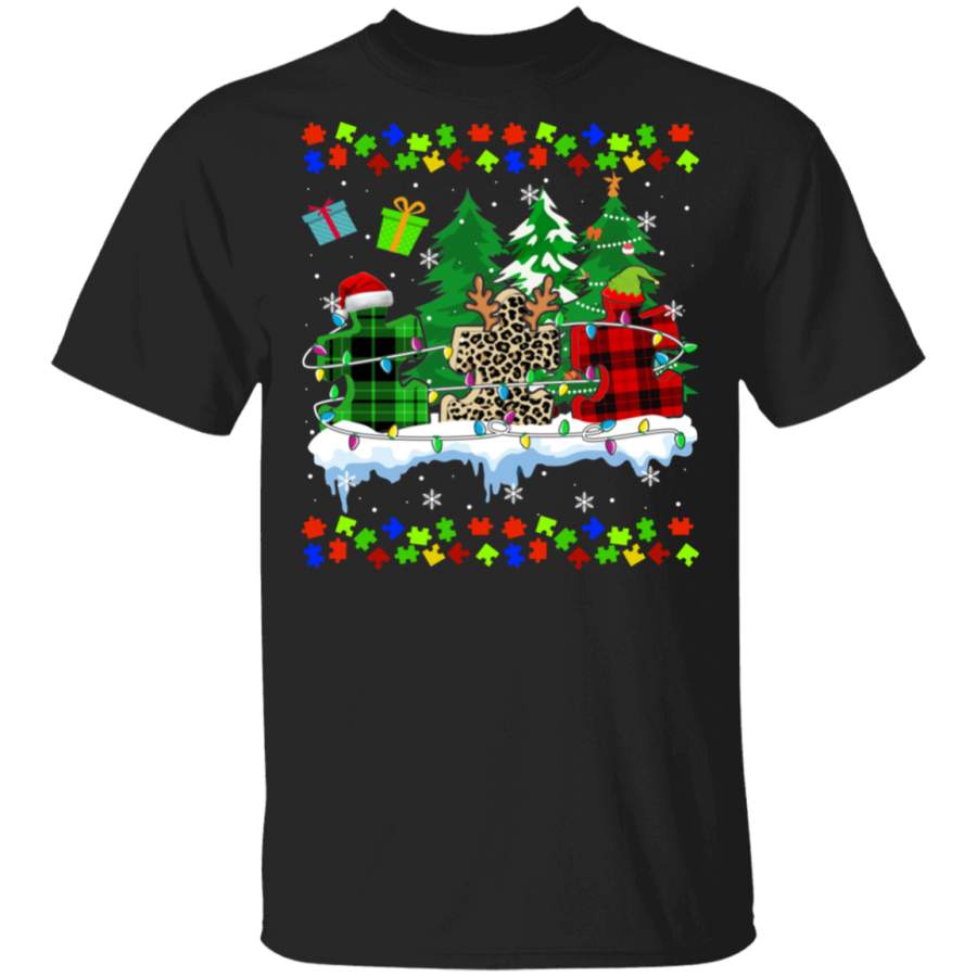 Christmas Autism Awareness Merry Christmas Autism Leopard Plaid Autism Gifts T-Shirt