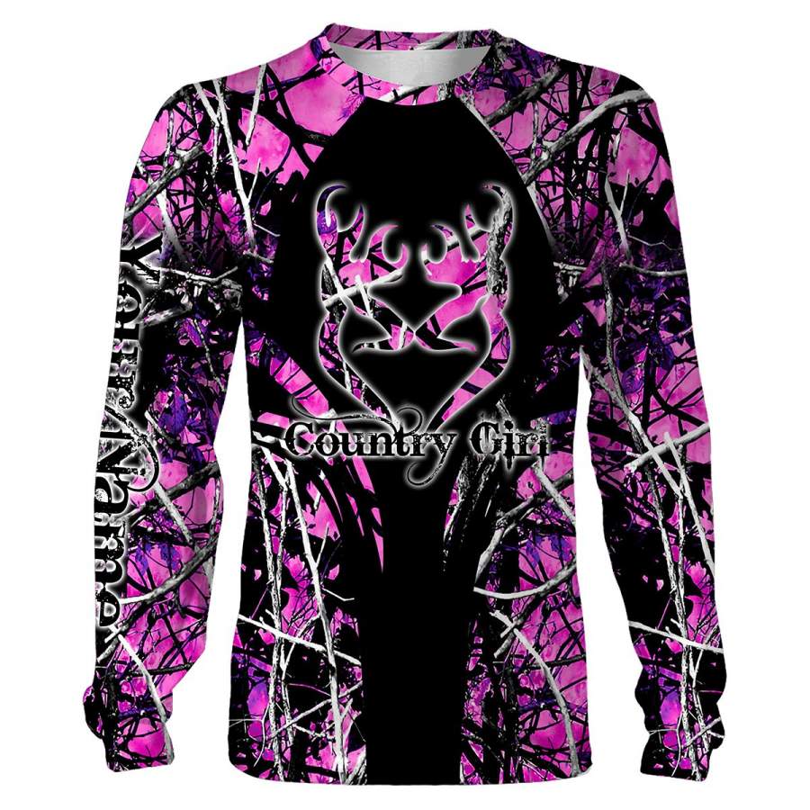 Country Girl Pink Muddy Camo Deer hunting Custom Name 3D All over print shirts – personalized deer hunting apparel gifts for Adult and Kid – NQS752