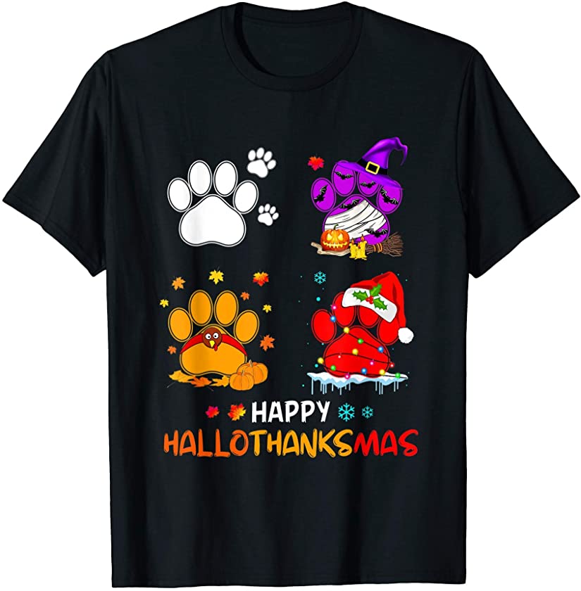 Happy Hallothanksmas – Cute Paw dogs and Pumpkin Turkey T-Shirt