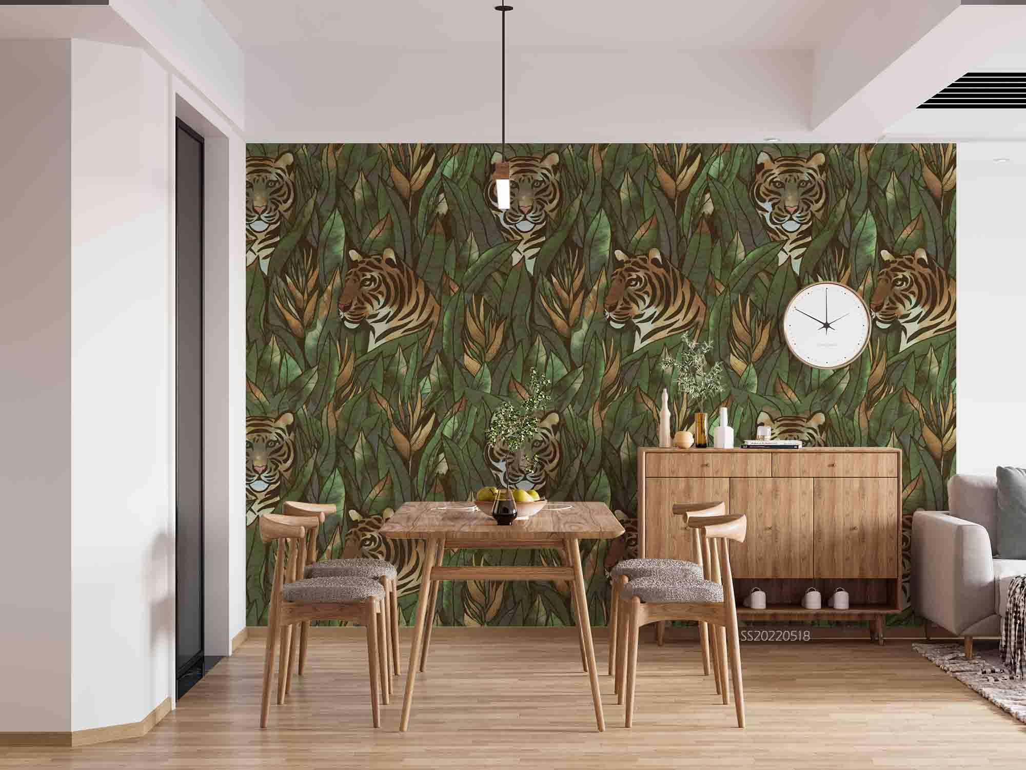 3D Tiger Leaves Seamless Wall Mural Wallpaper  Sww  103