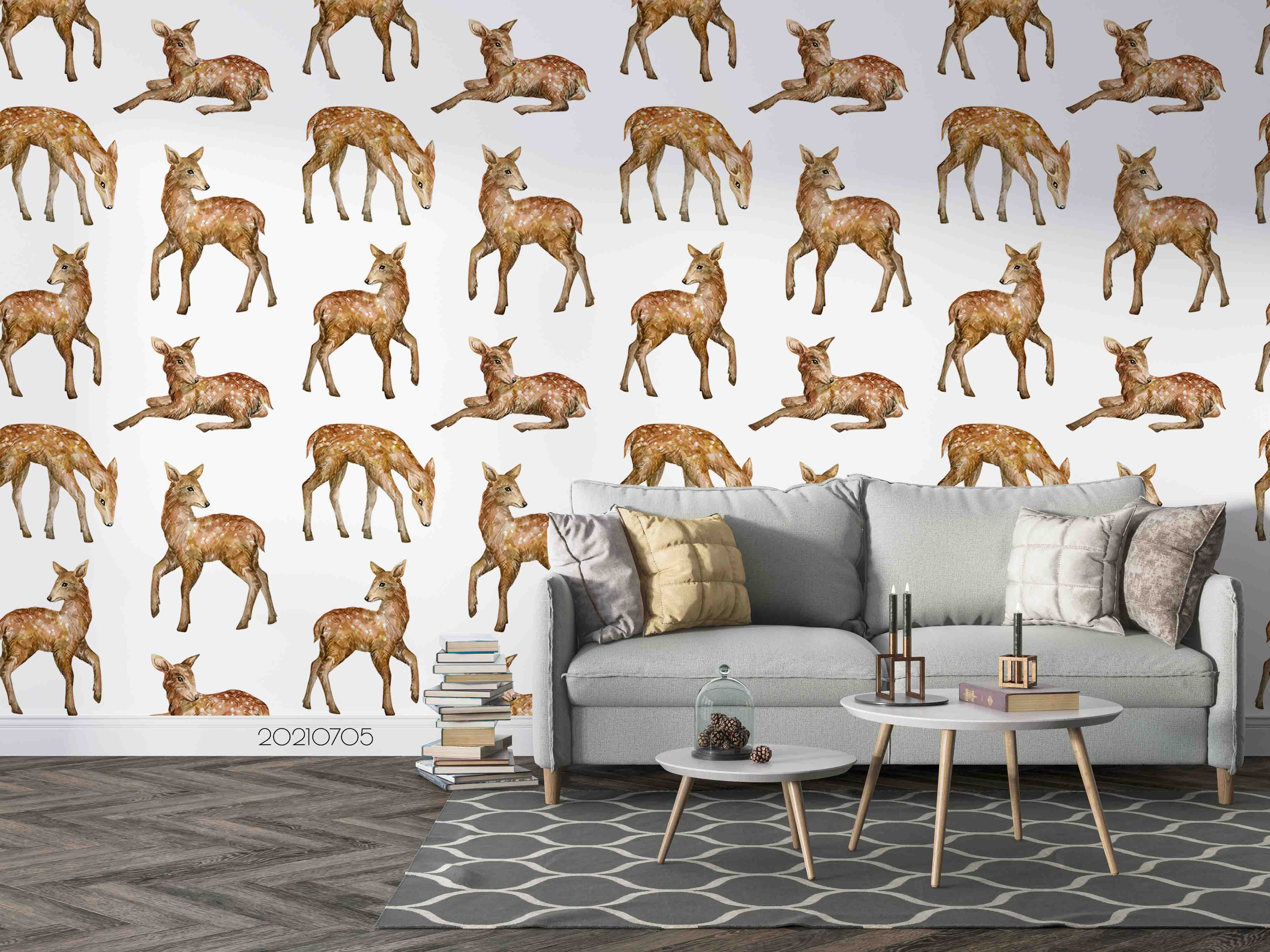 3D Hand Drawn Animal Deer Wall Mural Wallpaper Lqh 133