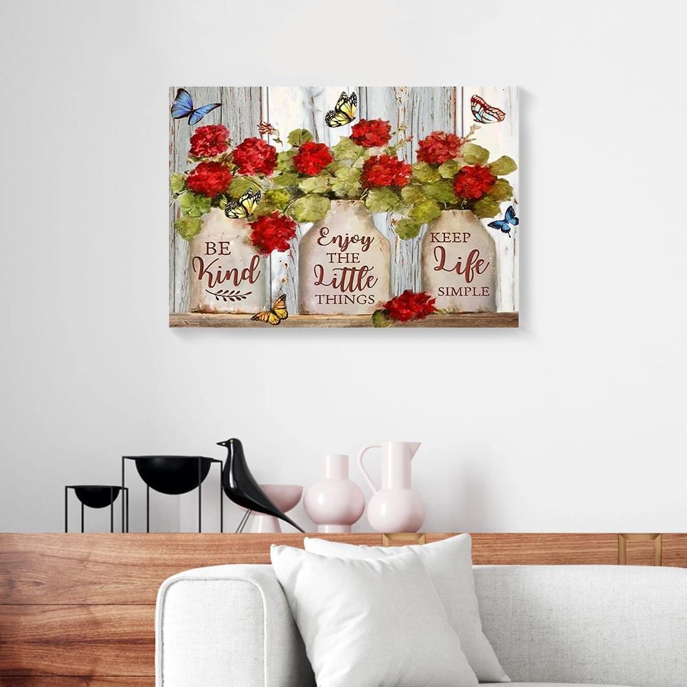 Canvas Prints Be Kind Enjoy The Little Things Red Flower Butterfly Canvas Wall Art Home Decor