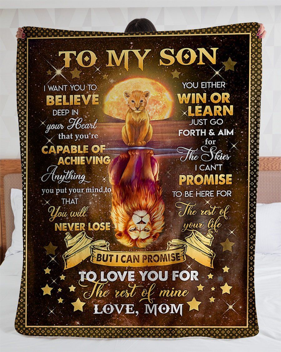 Family Personalized Lion Reflection Red Moon The Rest Of Mine  Mom Gift To My Son  Fleece Blanket Sherpa Blanket