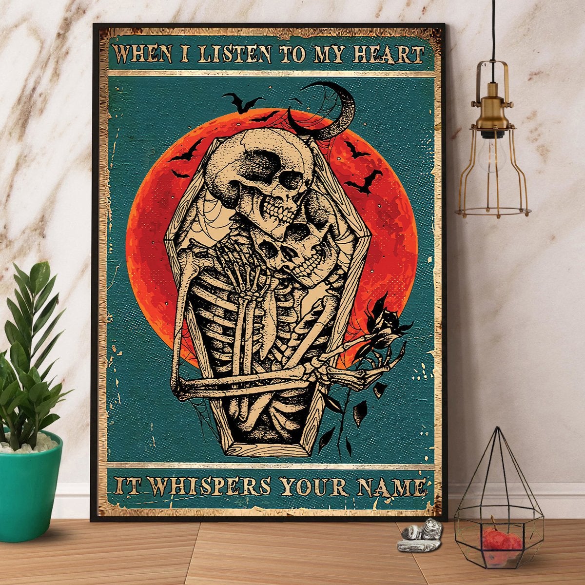 Skeleton When I Listen To My Heart Halloween Canvas And Poster, Canvas Prints, My Poster Wall, Canvas Wall Art, Wall Decor Visual Art, Halloween Gift, Happy Halloween