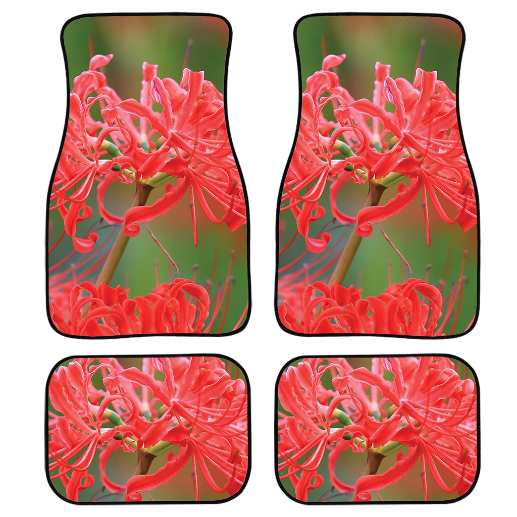 Red Japanese Amaryllis Print Front And Back Car Floor Mats, Front Car Mat