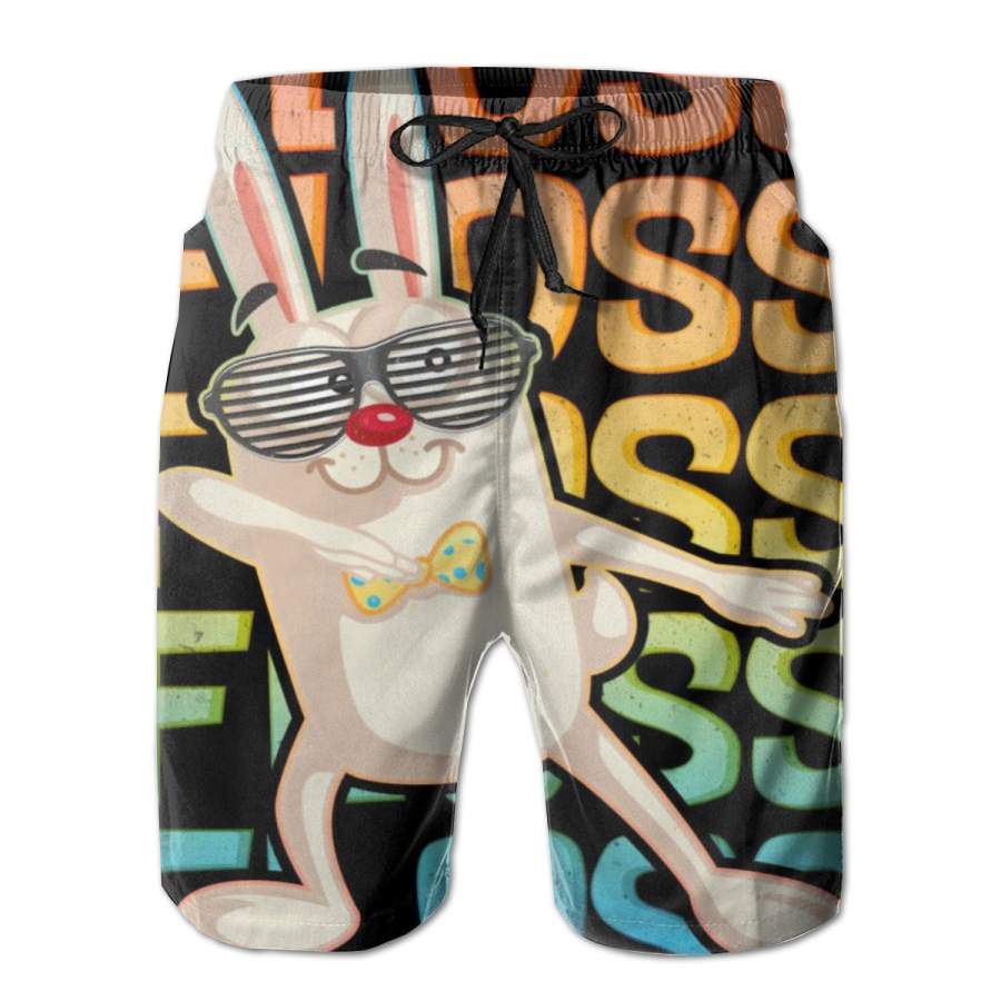 2 Pack Flossing Easter Bunny Poster Men Swim Trunks Drawstring Elastic Waist Quick Dry Beach Shorts with Mesh Lining Swimwear Bathing Suits