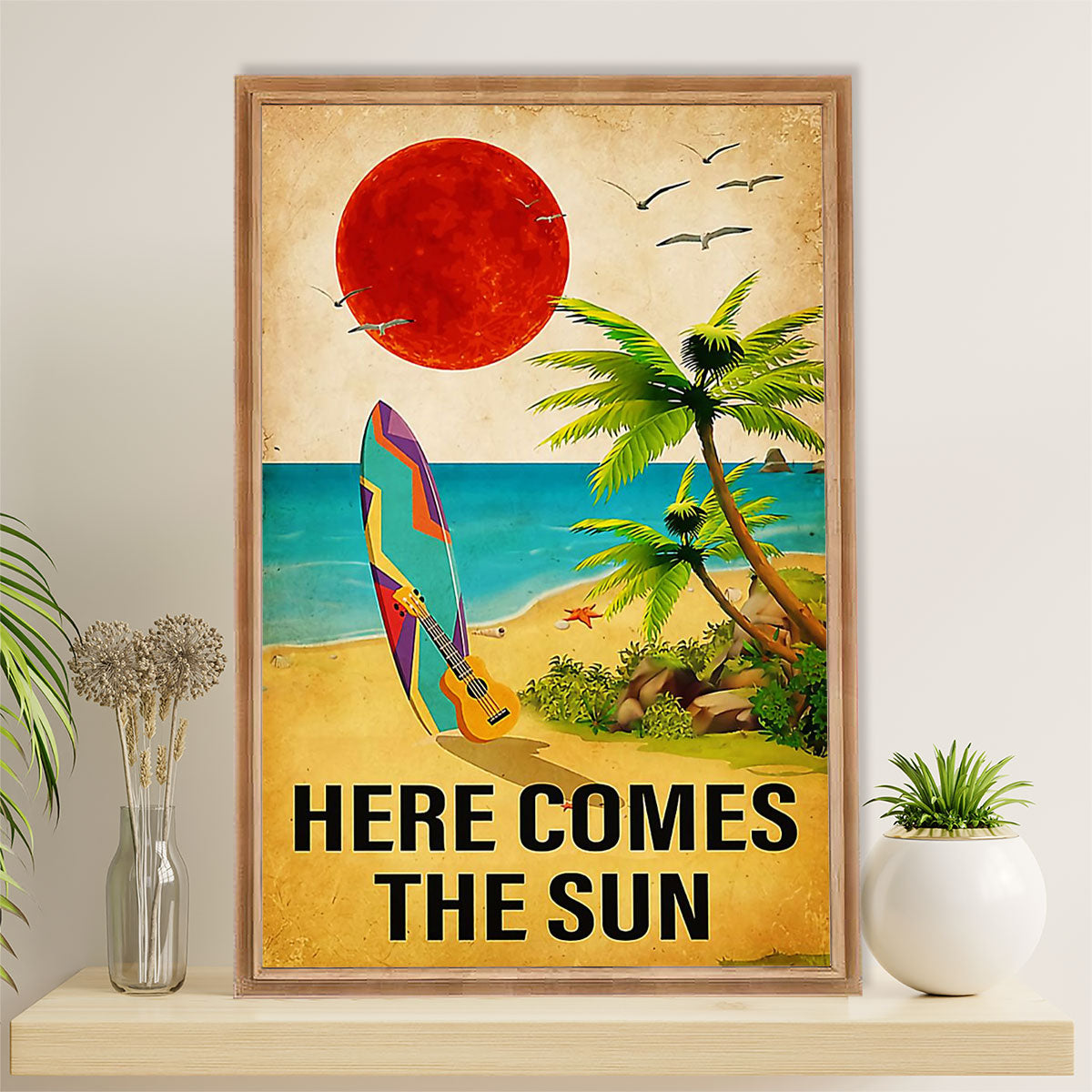 Water Surfing Canvas Wall Art Prints | Here Comes The Sun | Home Décor Gift For Beach Surfer