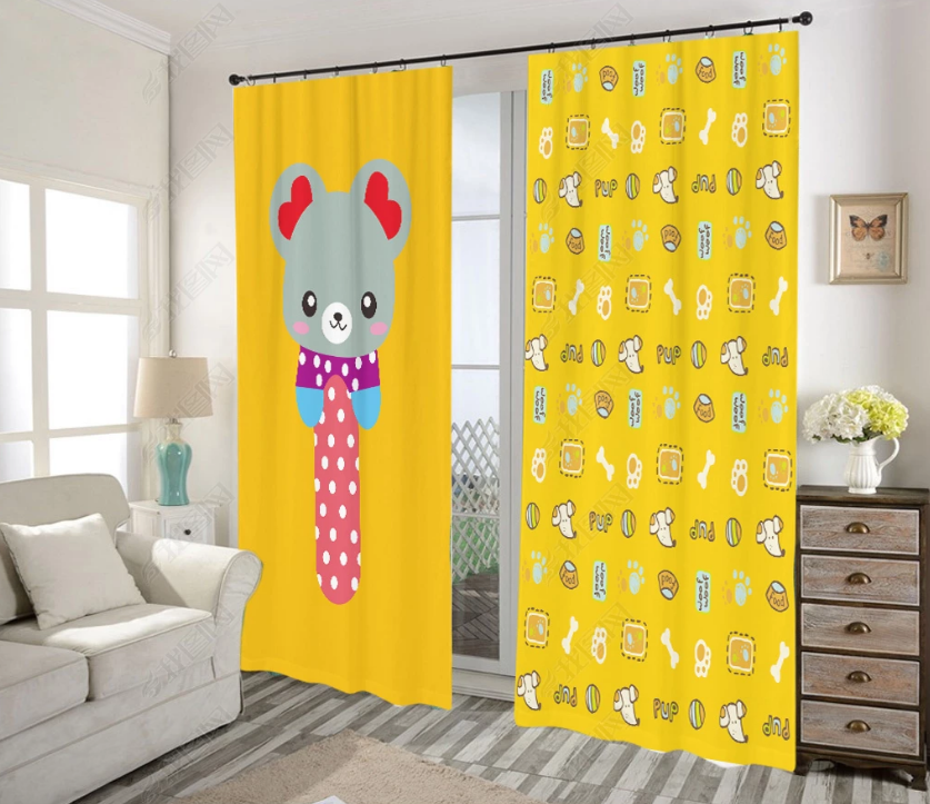 3D Cartoon Animal Yellow Bear Curtains And Drapes Lqh 288