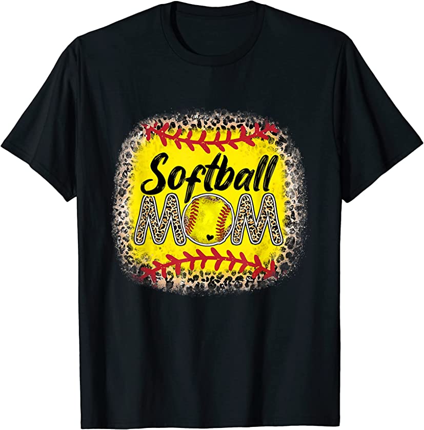 Bleached Softball Mom Leopard Baseball Mom Mother’s Day 2022 T-Shirt