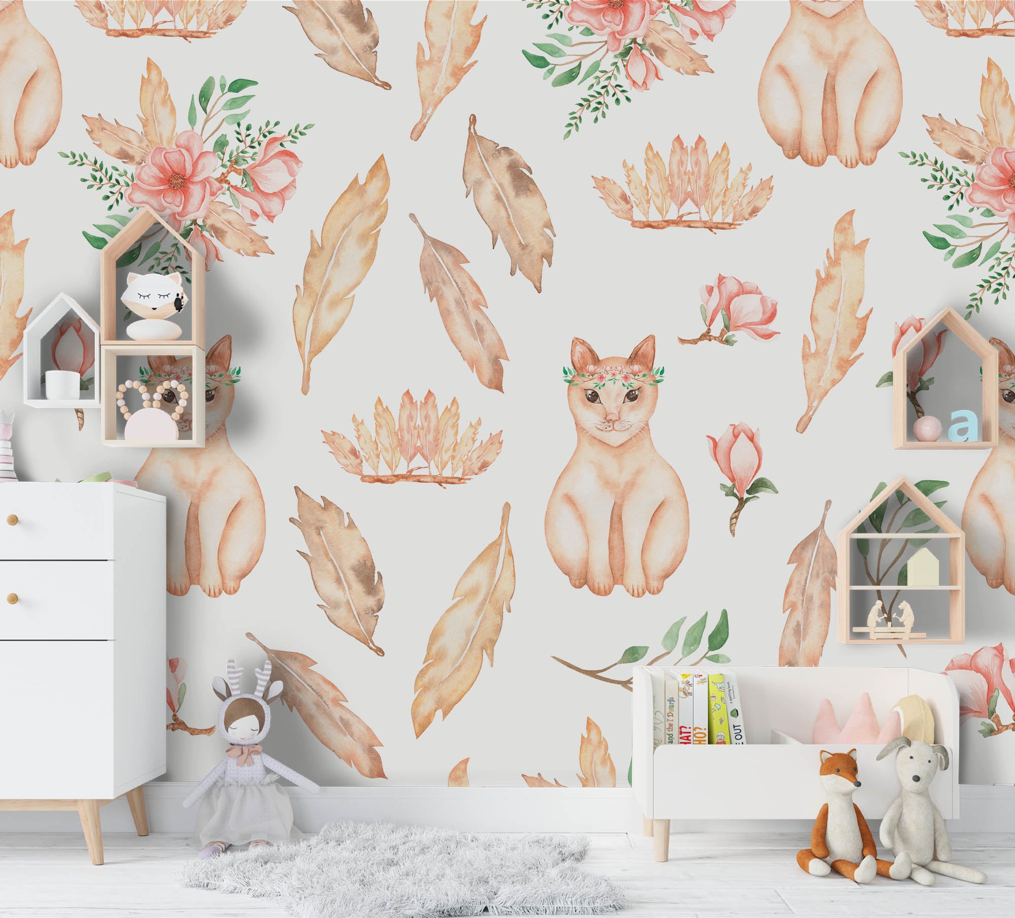 3D Cartoon Rabbit Feather Wall Mural Wallpaper 112