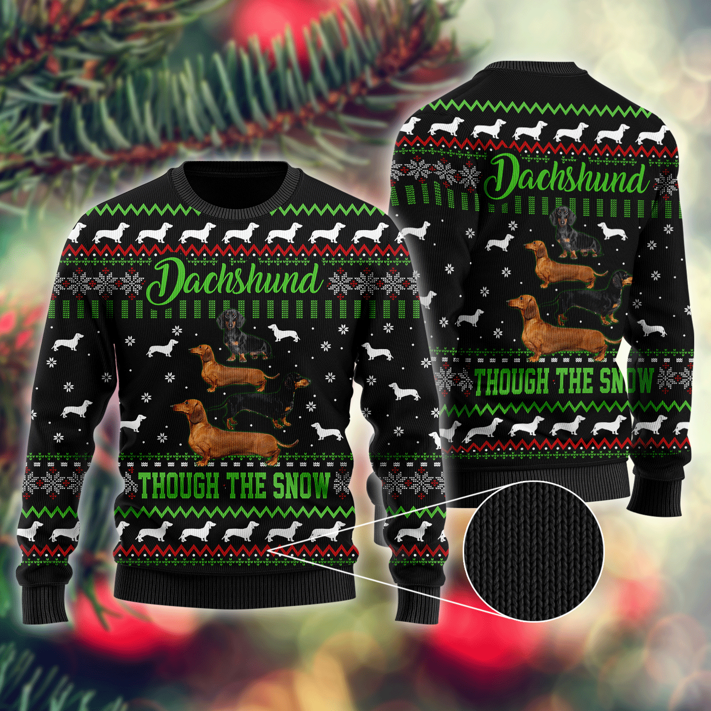 3D Dachshund Weiner Christmas Knitwear Tr2110201