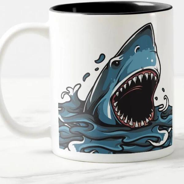 Shark In The Water Design Two-Tone Coffee Mug