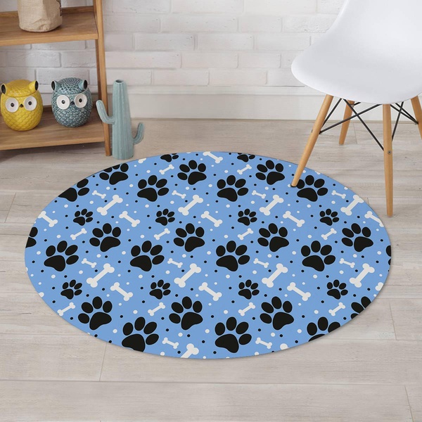 Dog Bone Paw Round Rug