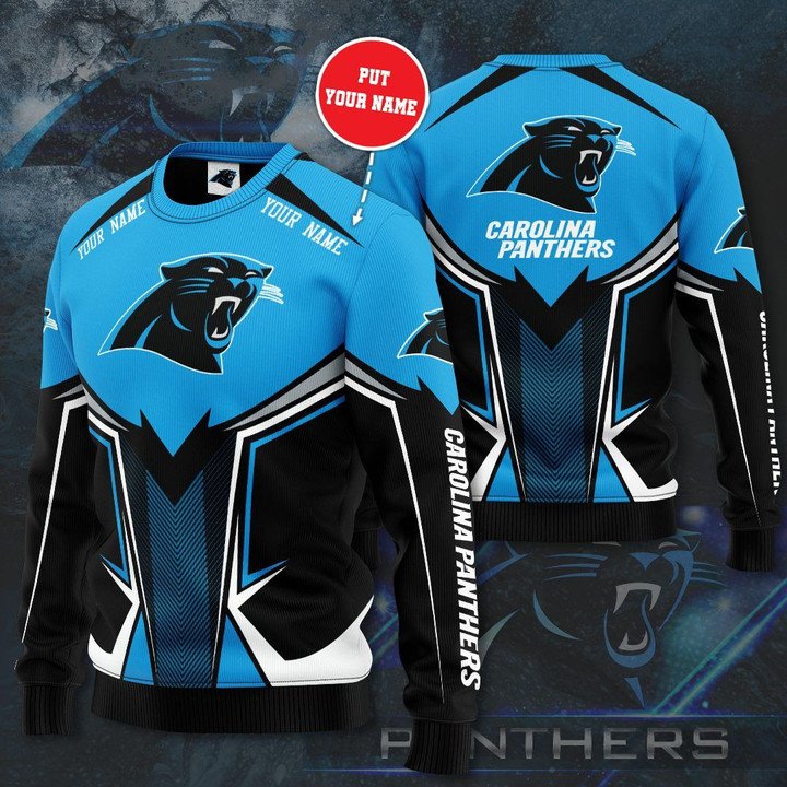 Carolina Panthers Custom Name Blue Black Gift For Fan Ugly Wool Sweater Christmas