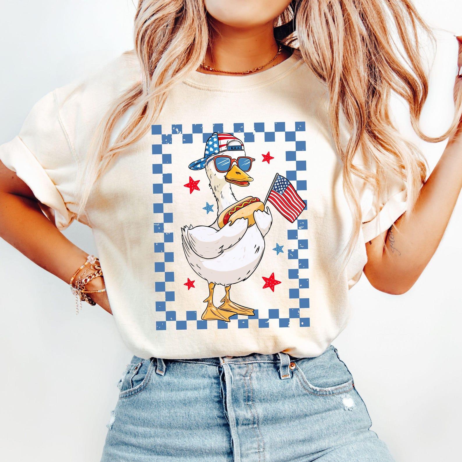 Patriotic Goose T-Shirt Soft Cotton, Memorial Day Shirt, Funny Goose Shirt, American Flag Shirt, Fourth Of July Gifts, Red White And Blue, Full Sizes