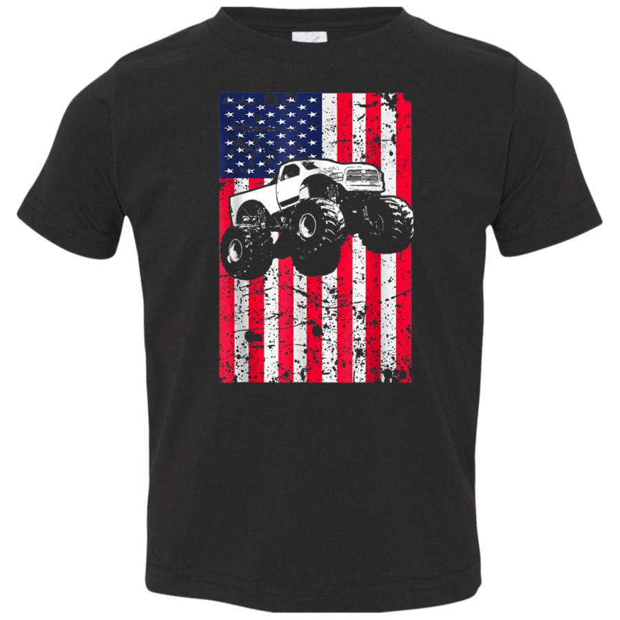 Monster Truck American Flag Racing USA Patriotic TShirt (3) 3321 Rabbit Skins Toddler Jersey T-Shirt