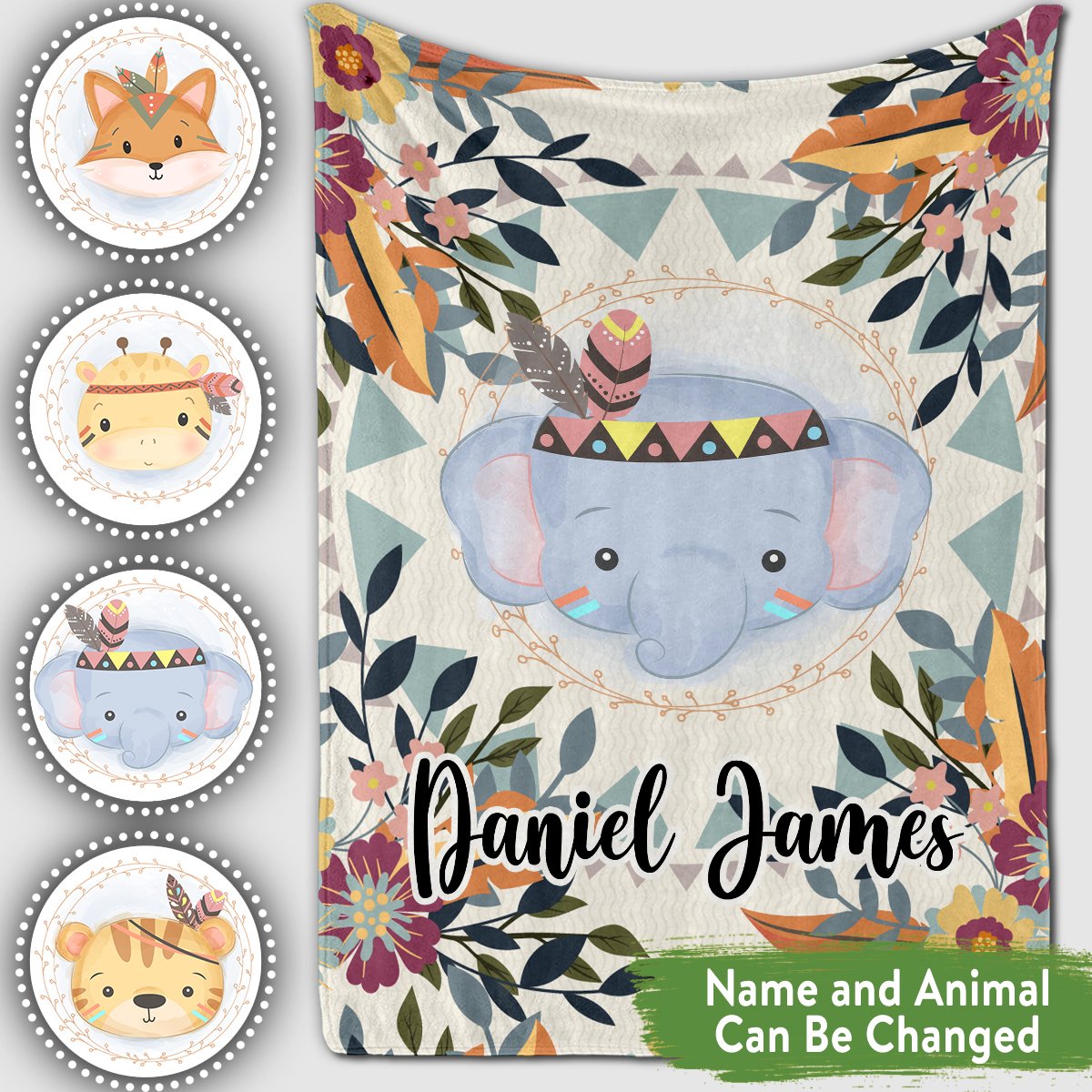 Personalized Baby Blankets Personalized Baby Blanket With Name, Elephant, Giraffe, Fox Baby Blanket Floral Color For Boy And Girl Baby