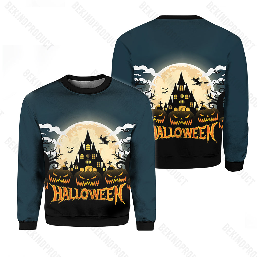 The Night Scare Pumpkin Happy Halloween Crewneck Sweatshirt All Over Print Sweatshirt For Women Sweatshirt For Men