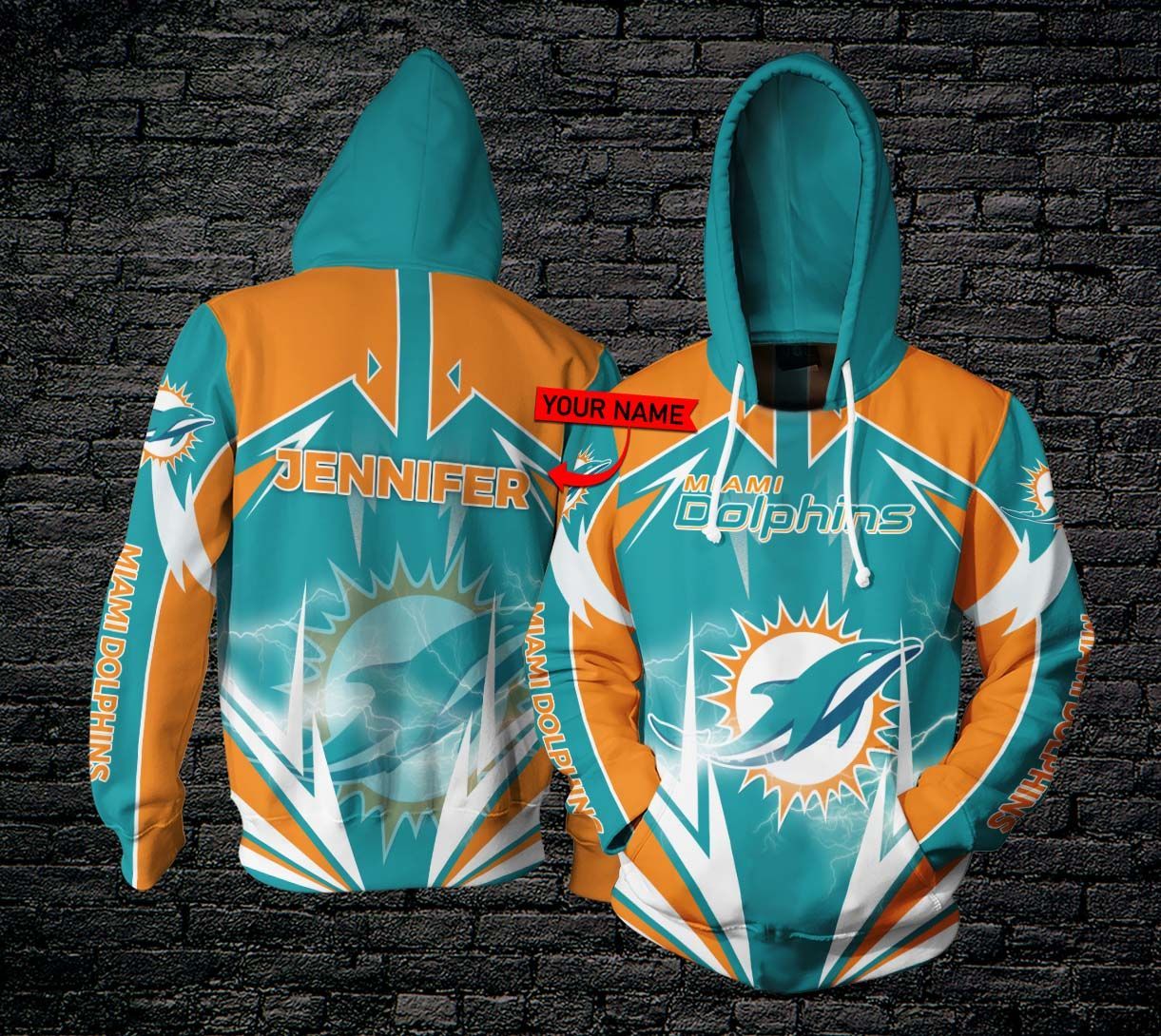 Personalized THA186 3D Hoodie Miami Dolphins Lightning