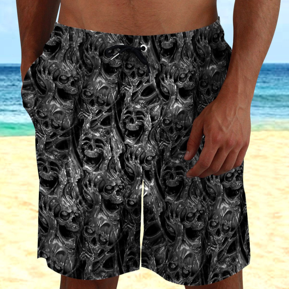 Skull Pattern Gray Hawaii Beach Shorts Colorful S Ha1123