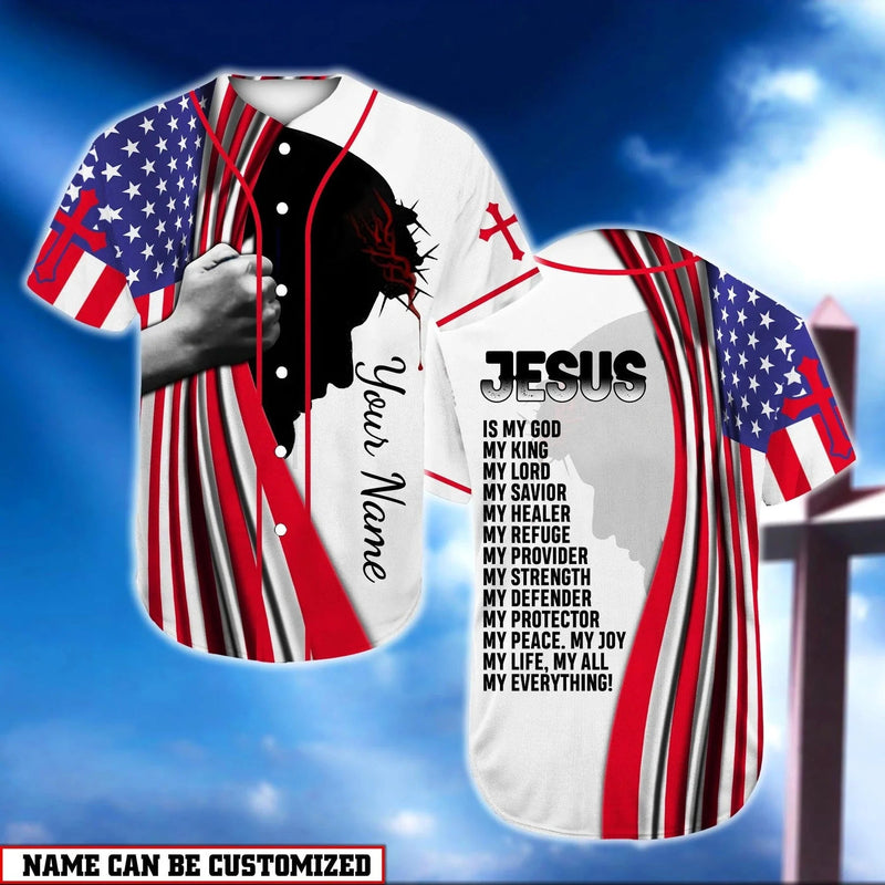 Cross, American Flag Baseball Jersey – Jesus Is My Everything Custom Baseball Jersey Shirt