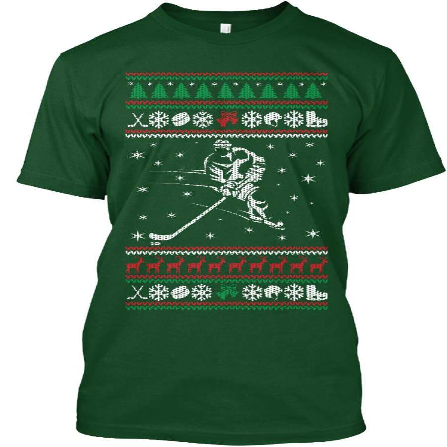 Ugly Christmas Hockey Player Sweater Tee