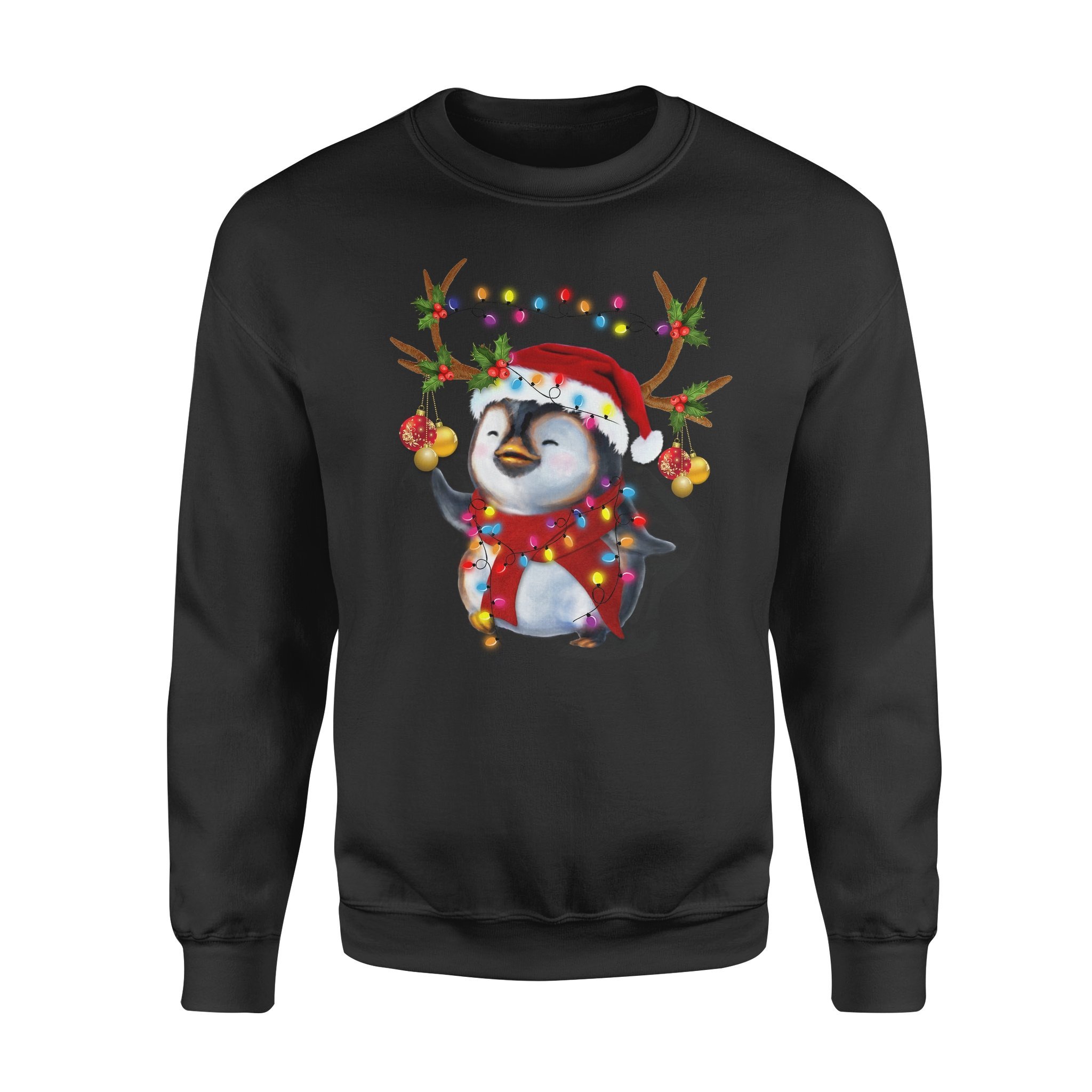 ln 2 penguin reindeer christmas Standard Crew Neck Sweatshirt