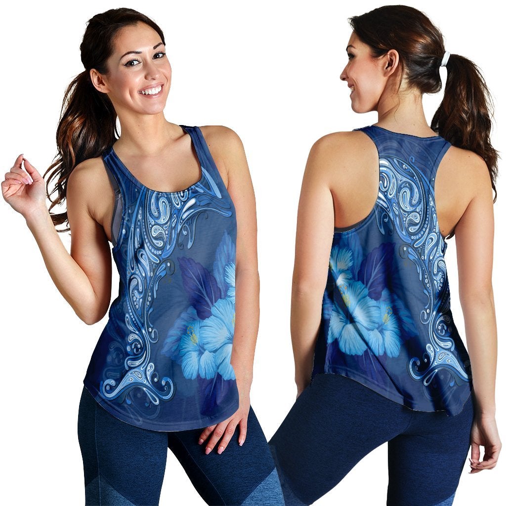 Hawaii Dolphin Hibiscus Tropic Blue Polynesian Racerback Tank Ha38203