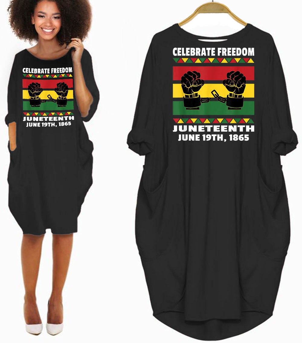 African Dresses Celebrate Black Freedom Juneteenth – June 19Th 1865 Cute Black Girl Long Sleeve Pocket Dress African Clothing Styles