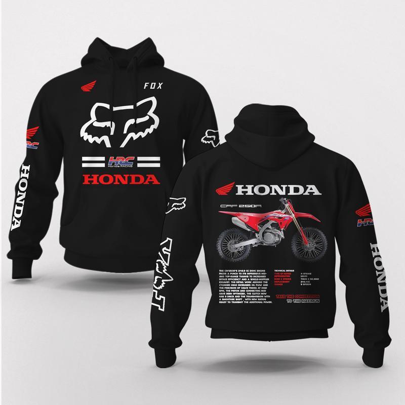 Honda HRC CRF 250R T-Shirt Fox Racing Team Graphic Tee, Motocross & Off-Road Shirt, Men’s Cotton Apparel for Bikers and Mountain Bikers