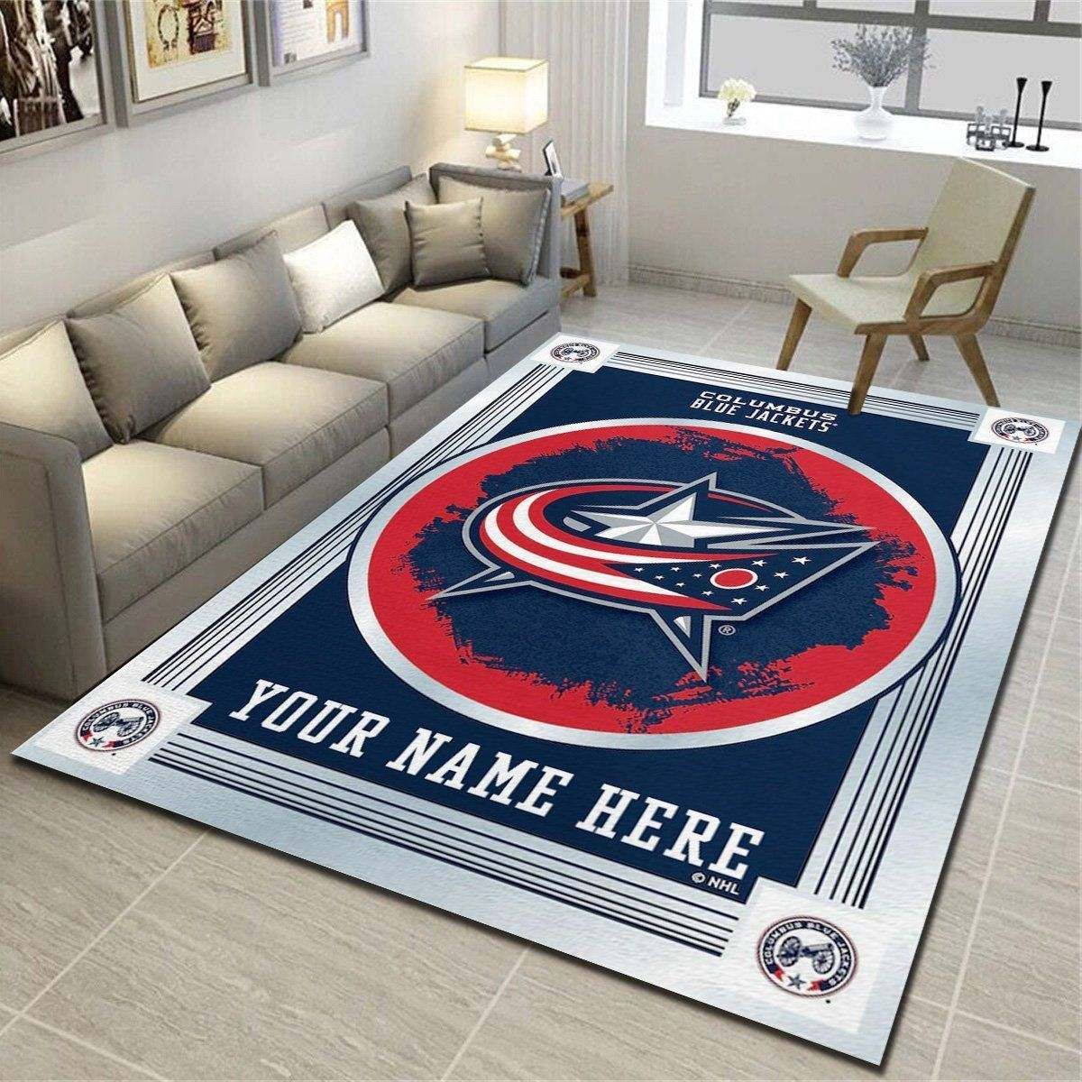 Columbus Blue Jackets Personalized Area Rug, Team Living Room Carpet, Customized Fan Cave Floor Mat