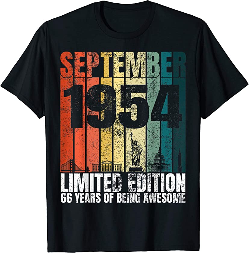 Vintage September 1954 Bday Gifts 66 Years Old 66th Birthday T-Shirt