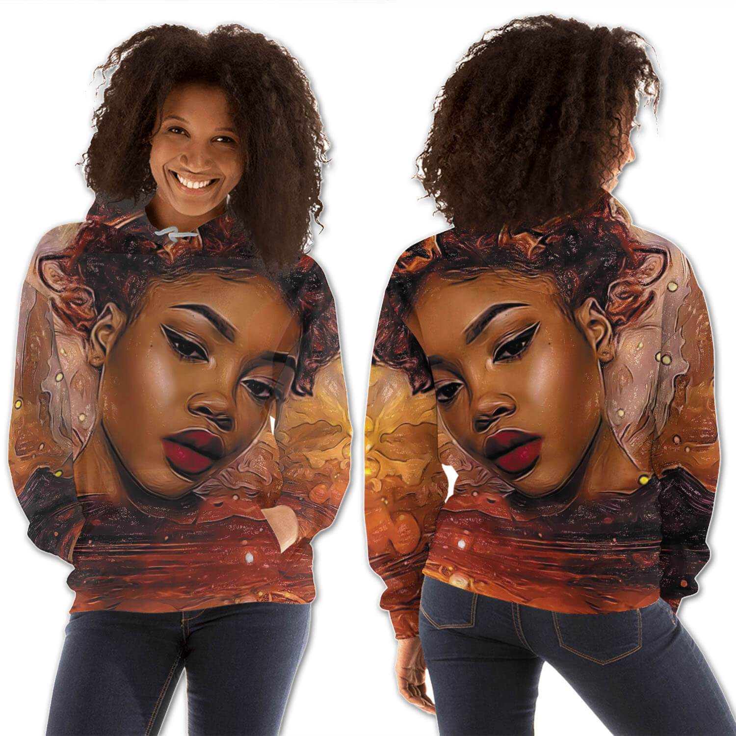 African American Hoodies Cute Afro American Girl All Over Print Womens Hooded Sweatshirt African Clothing For Women BPS83659