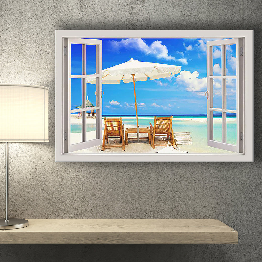 Beach Holiday 3D Window View Canvas Print – Canvas Painting, Canvas Art, Wall Art, Wall Decor