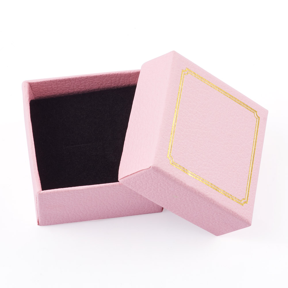 Border Pattern Cardboard Box Rectangle Black Pink Jewelry Holder Storage Box with Sponge inside for Earrings Necklace Rings alx