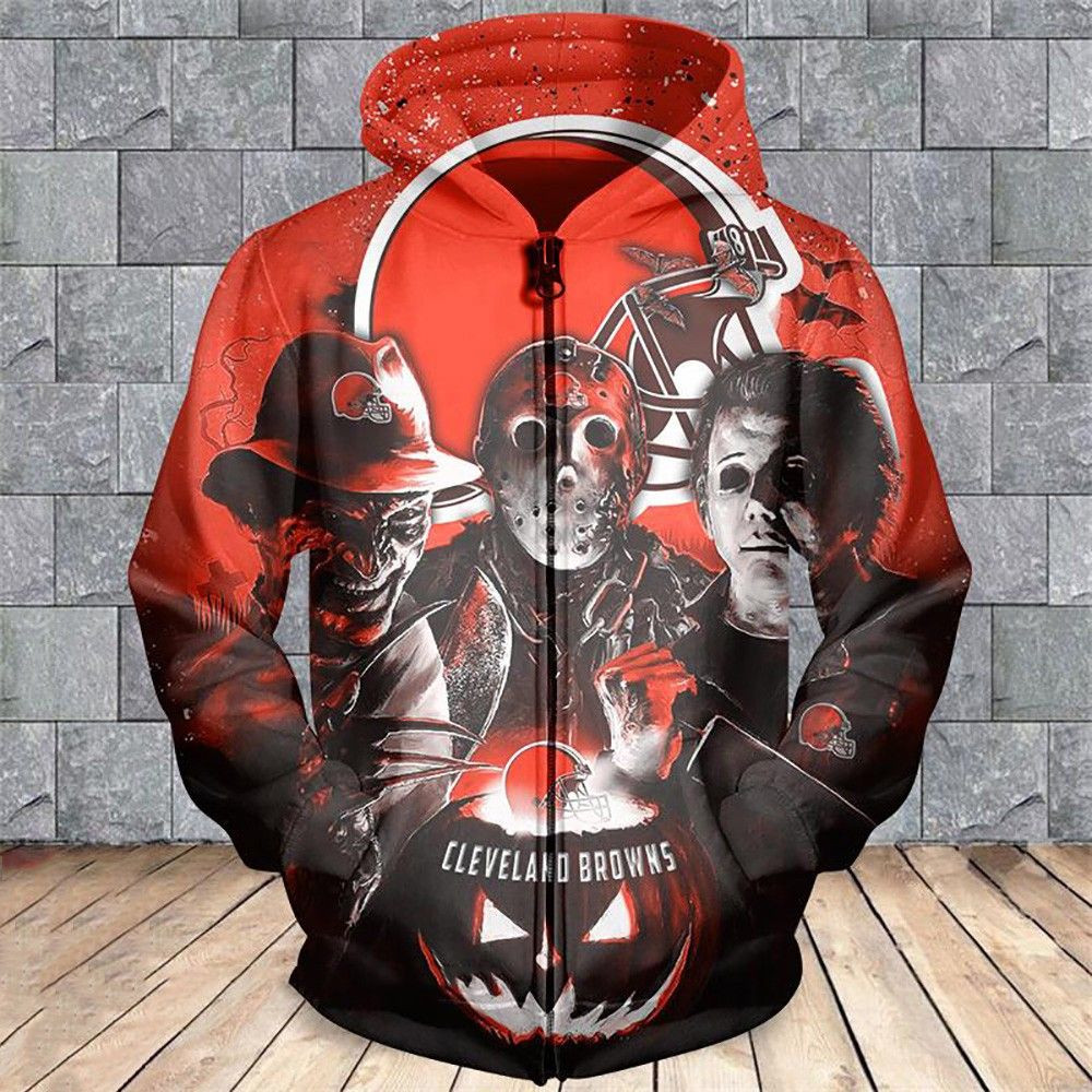 Cleveland Browns Horror Movie Characters 91 Unisex 3D Hoodie Gift For Fans