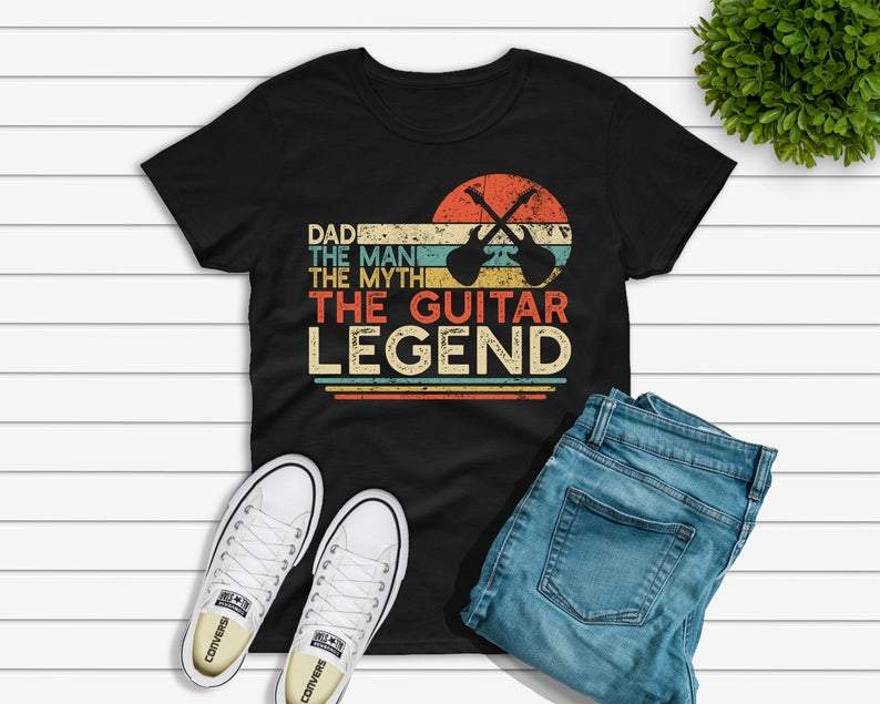 Dad The Man The Myth The Guitar Legend Shirt Men, Vintage Guitarist Dad T-shirt, Father’s Day Gift for Electric Guitar Player