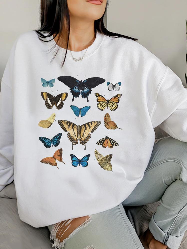 Autumn Spring Sweatshirts Clothing Woman Fashion Butterfly Lovely Style Cute Hoodies Print Female Women Casual Graphic Pullovers alx