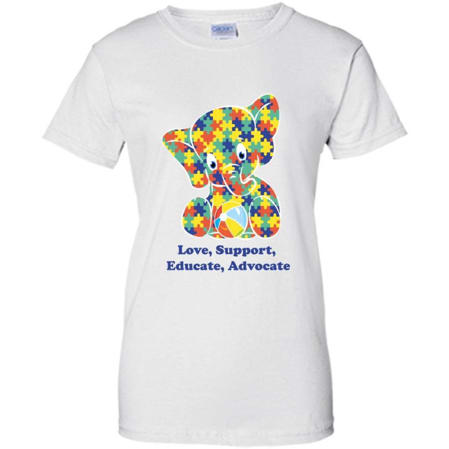 Autism Elephant Strong Love Support Educate Advocate – Gildan Women Shirt