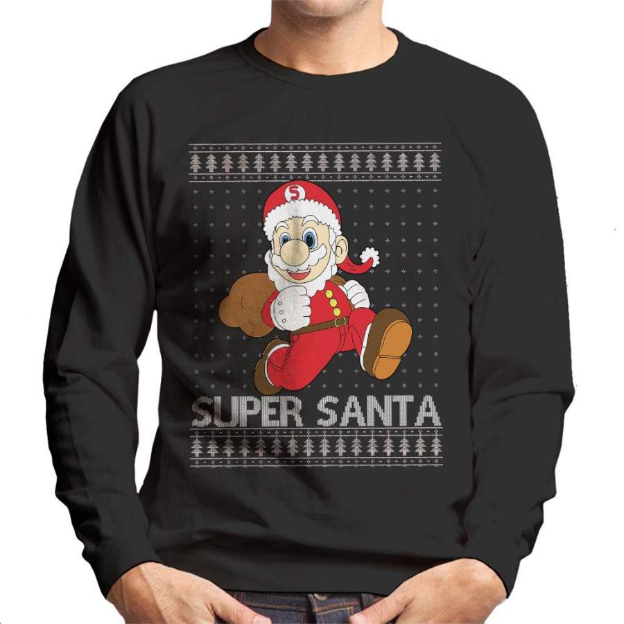 Super Mario Santa Christmas Knit Pattern Men’s Sweatshirt