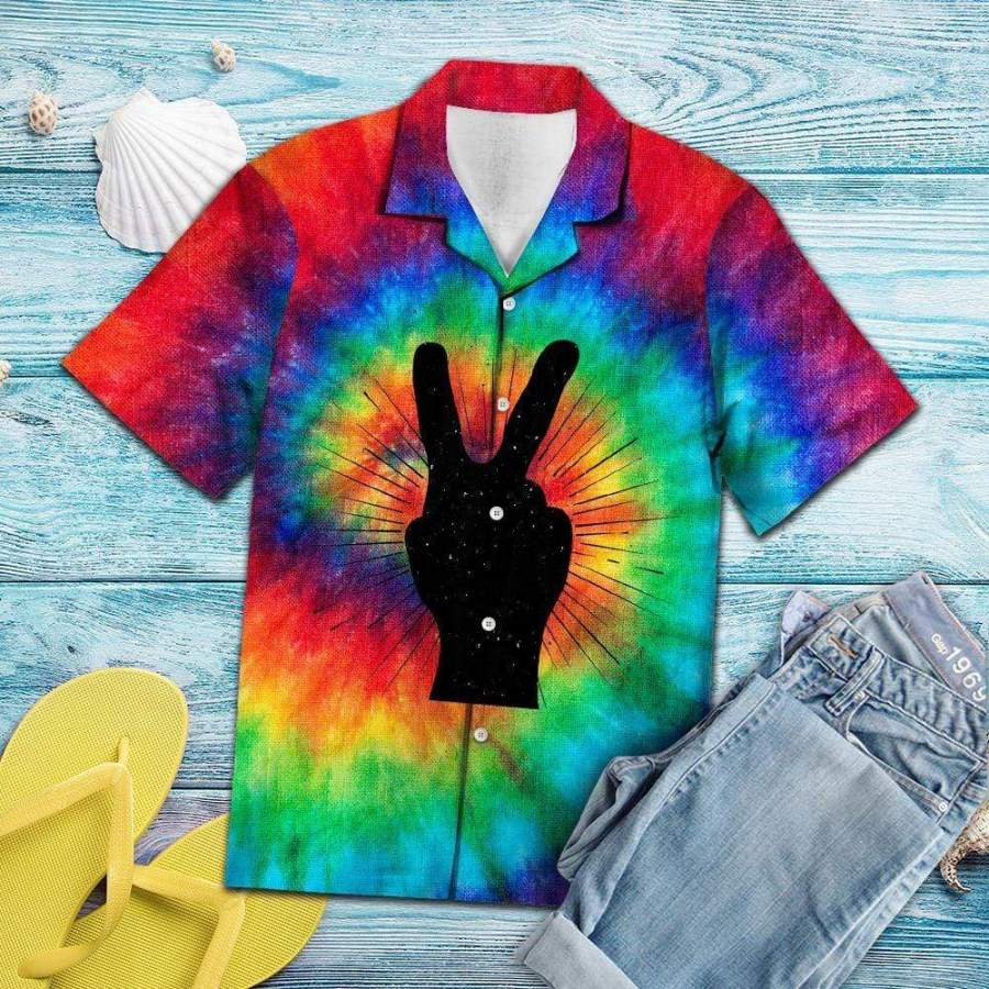 Peace Symbol V Sign Hippie Hawaii Aloha Shirts Ha37429