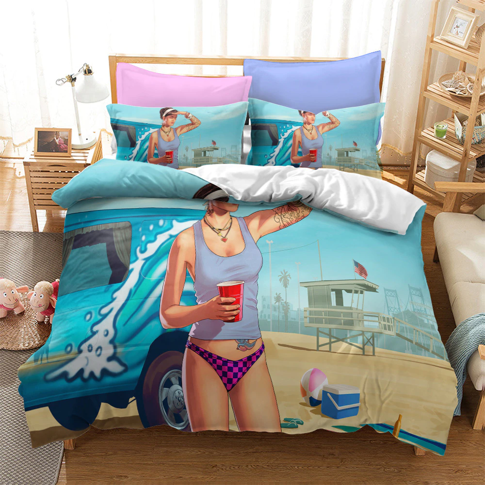 Video Game Gta V Bedding Set 3D Prints Duvet Covers Grand Theft Auto Bed Cover Set Home Bedspread Full Size 2-3 Pieces