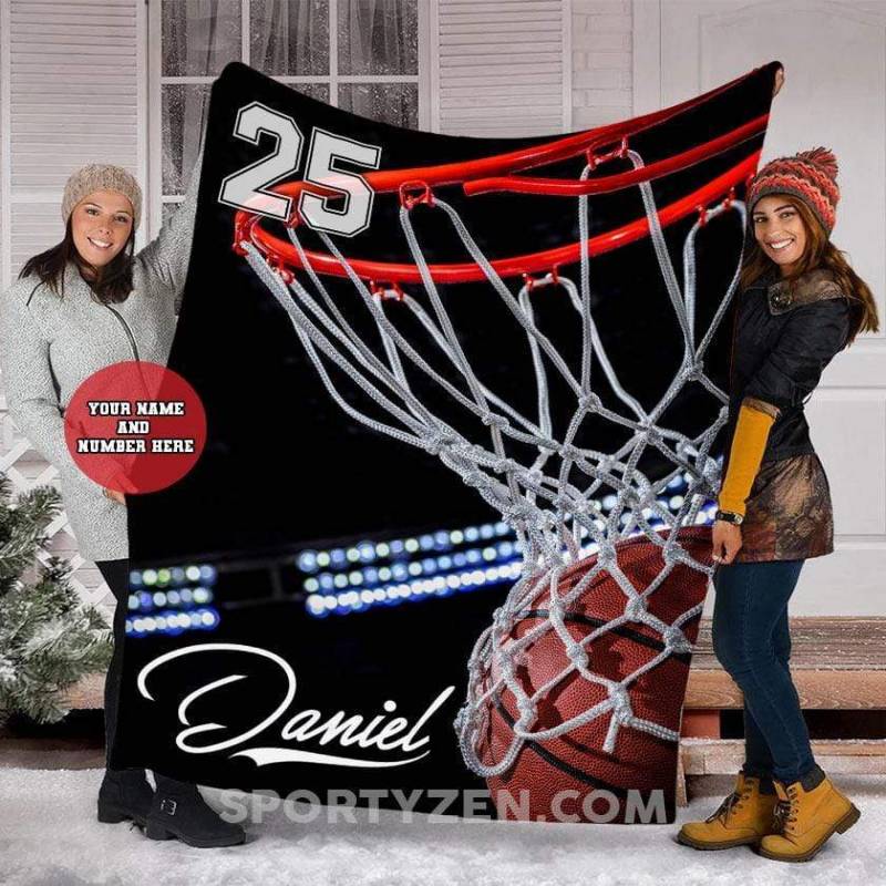 Basketball Ball and Hoop Custom Blankets With Name #242L