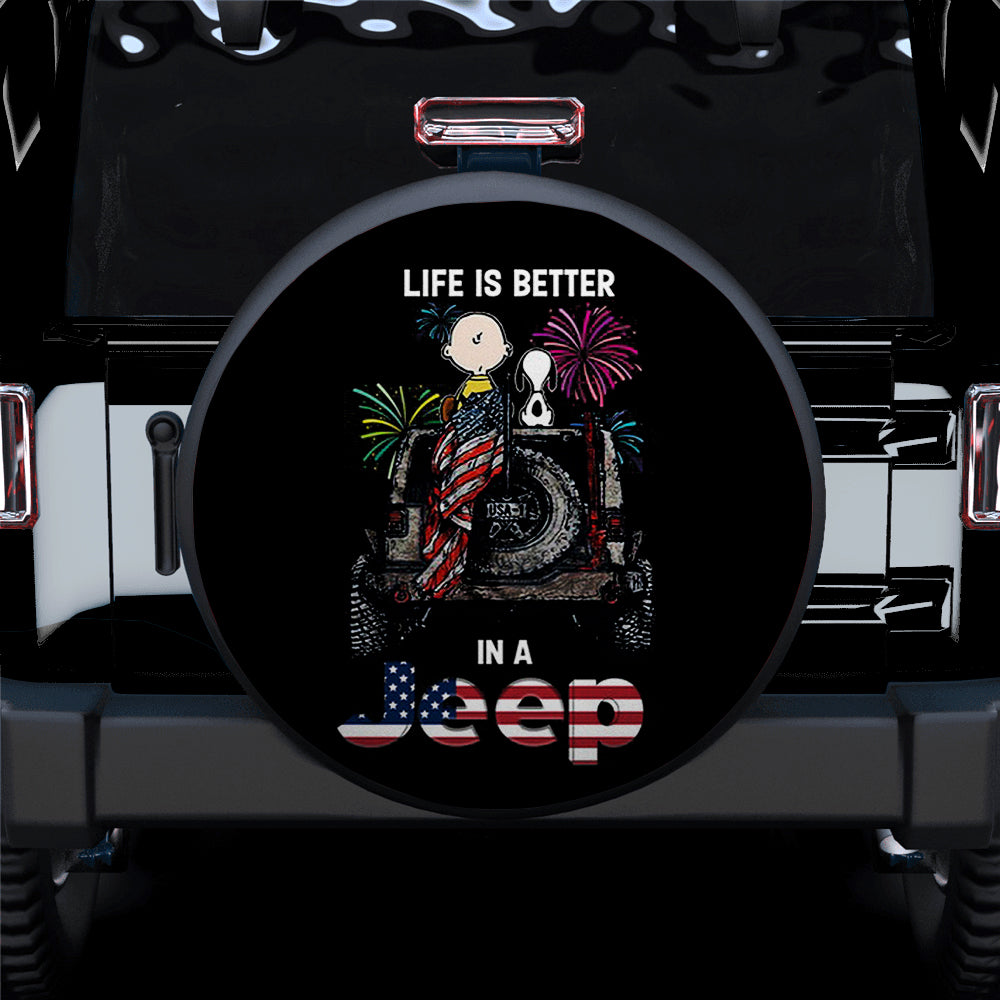 Charlie Brown And Snoopy Life Is Better In A Jeep Car Spare Tire Covers Gift For Campers