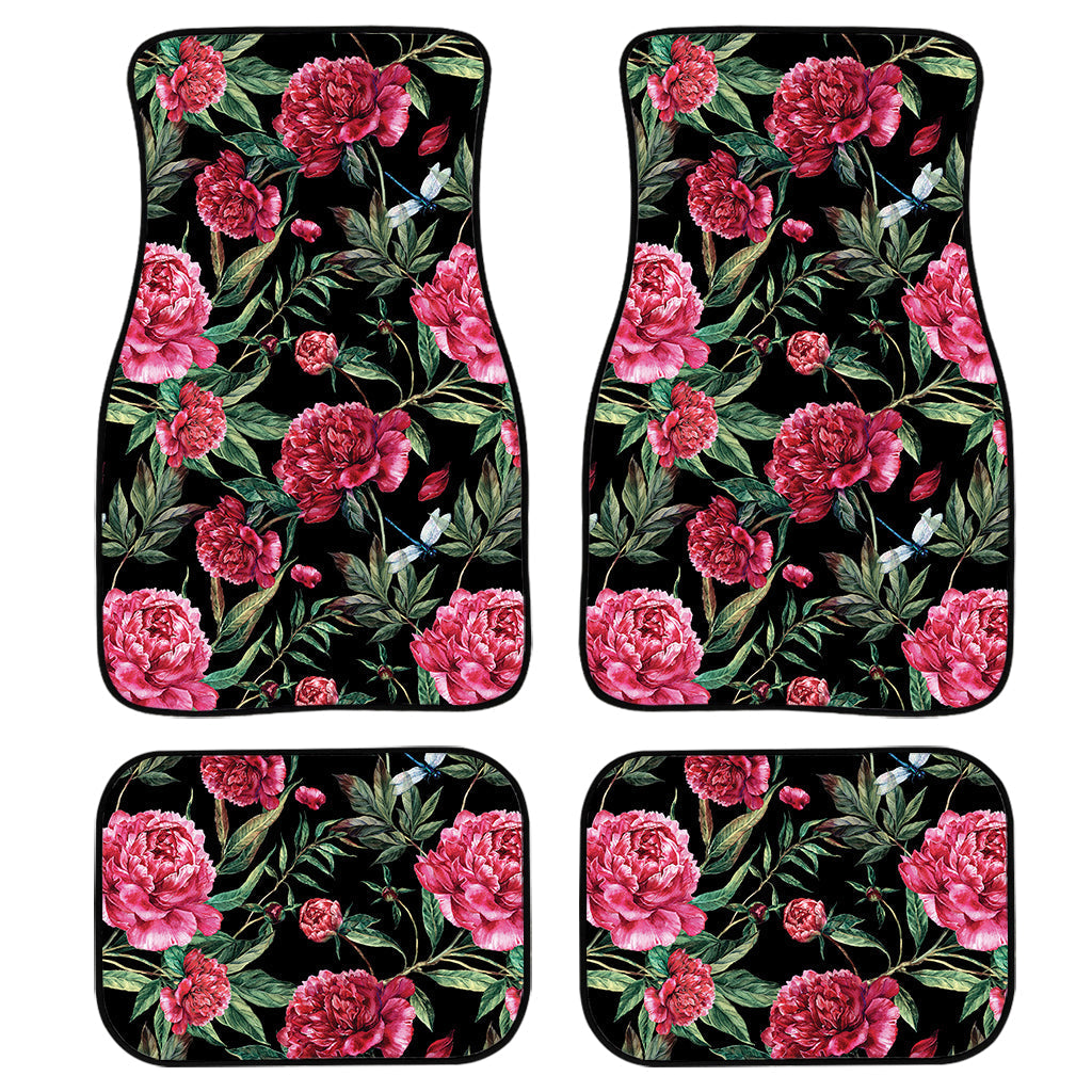 Watercolor Peony Pattern Print Front And Back Car Floor Mats, Front Car Mat